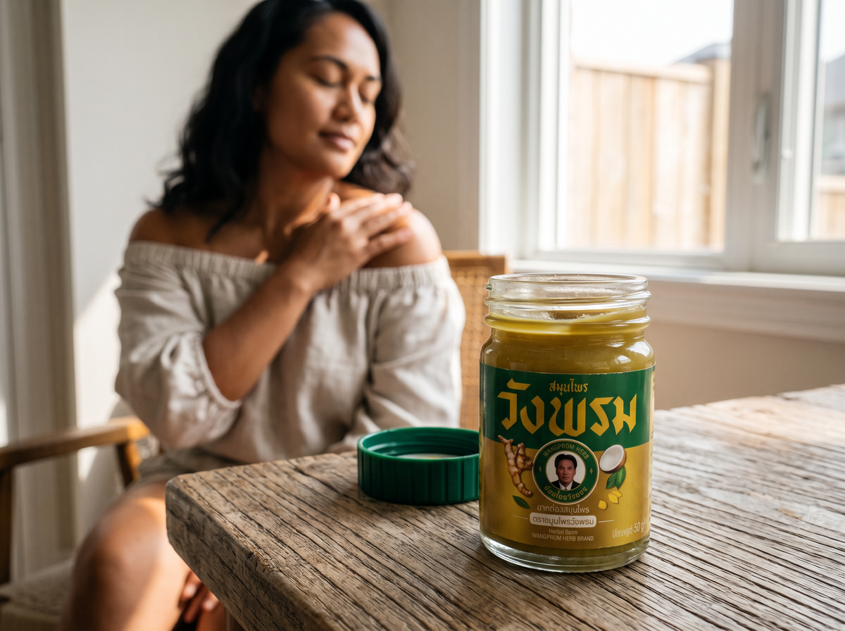 Application du baume Hot Gold Formula sur l'épaule